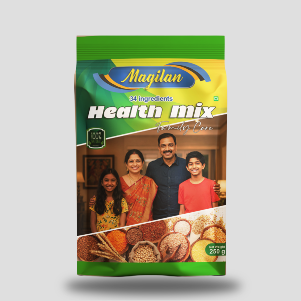 A wholesome blend of nutritious millets like ragi, jowar, and bajra, packed with protein, fiber, and essential vitamins & minerals.